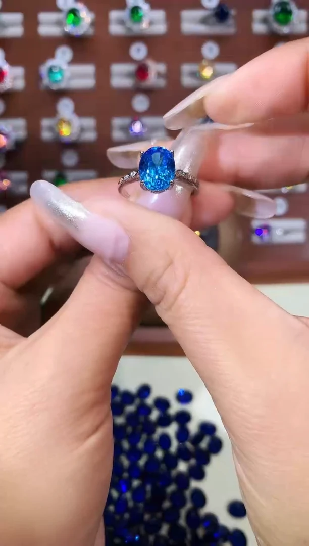 银S925镶嵌戒指海蓝宝石810银色