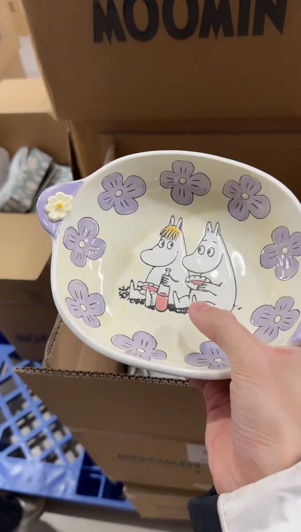 瓷片姆明手绘双耳盘（小黄花）