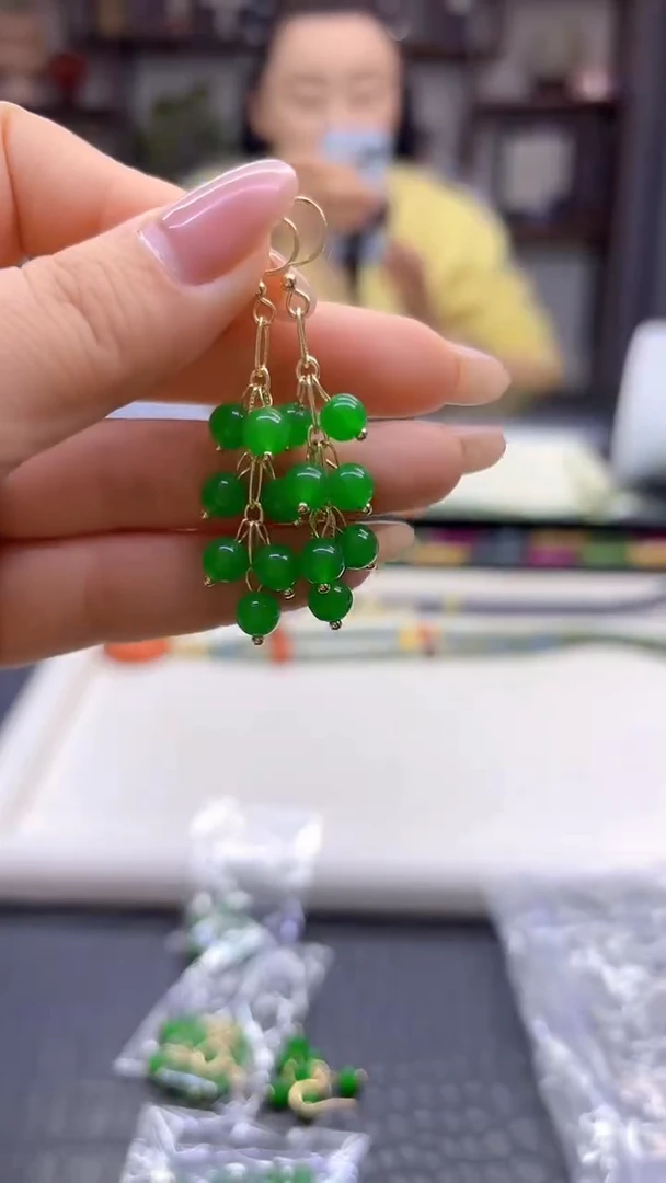 14K金镶嵌翡翠耳饰DIY款E939