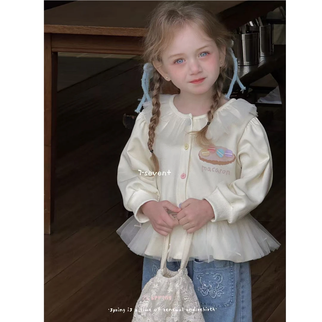 7＋25春款女宝拼纱上衣外套卫衣开衫女童百搭可爱公主风长袖洋气