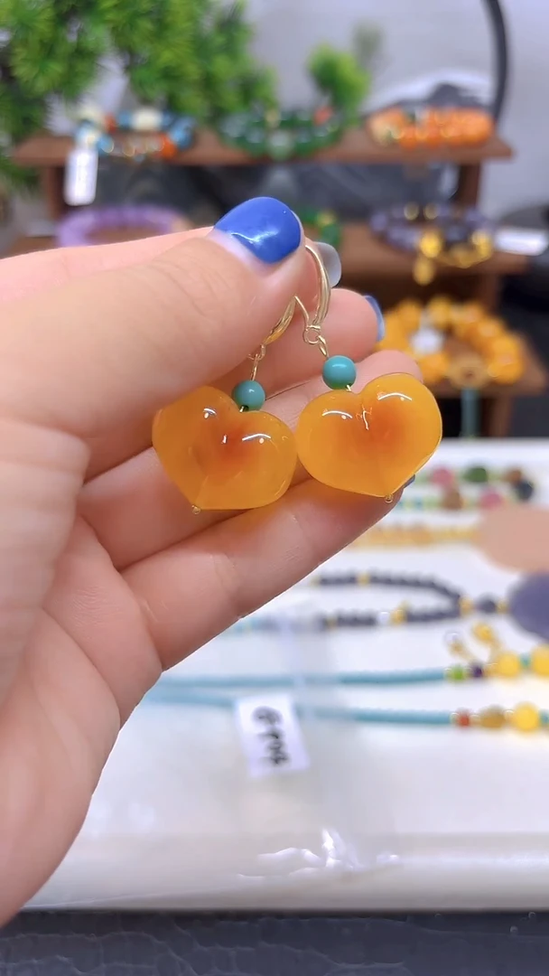 蜜蜡14K金镶嵌耳饰E904