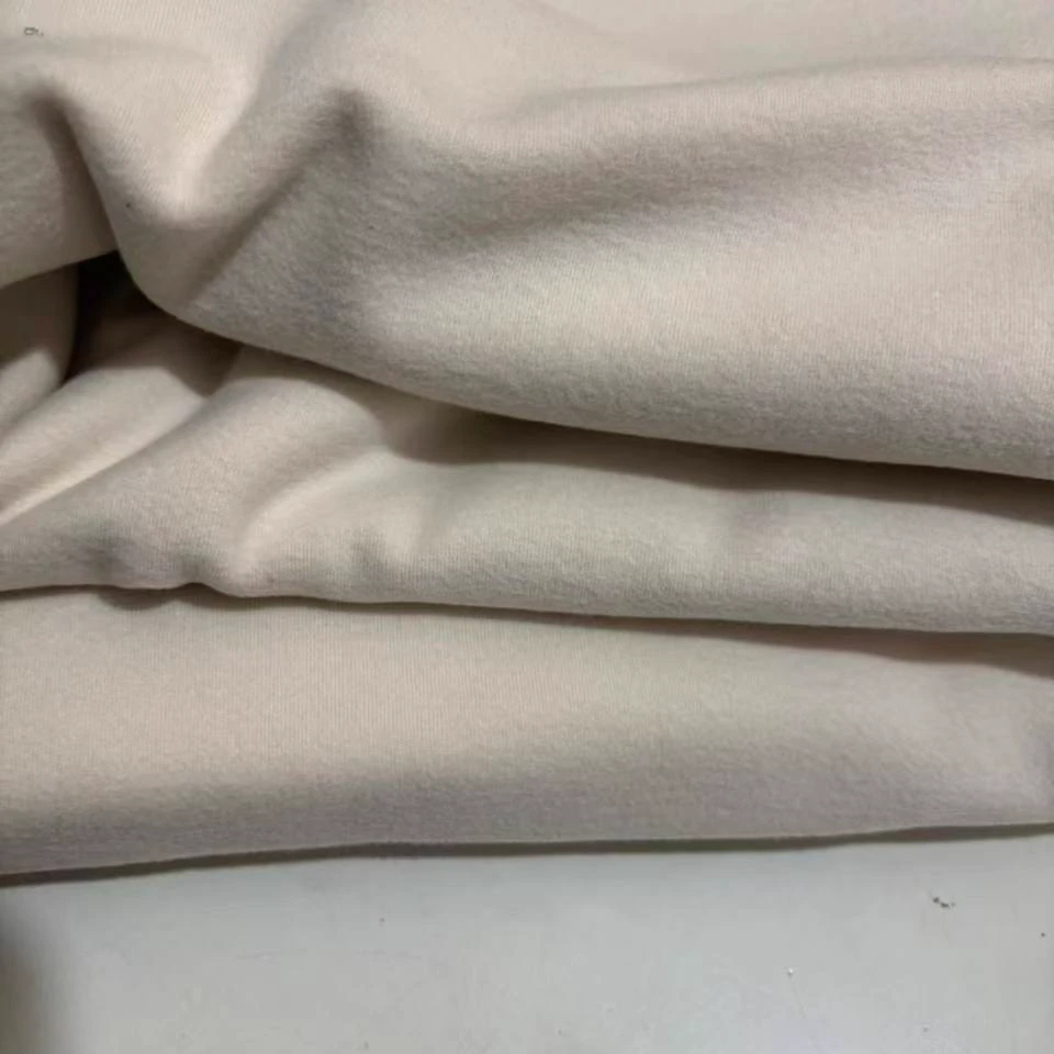 米白双面澳绒面料蚕丝羊毛绒布发热保暖家居服打底衫面料