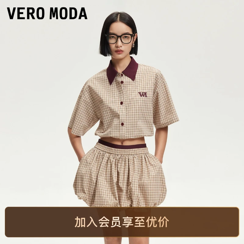Vero Moda衬衫女2025新款含棉纽扣门襟抽褶下摆百搭老钱风高级感