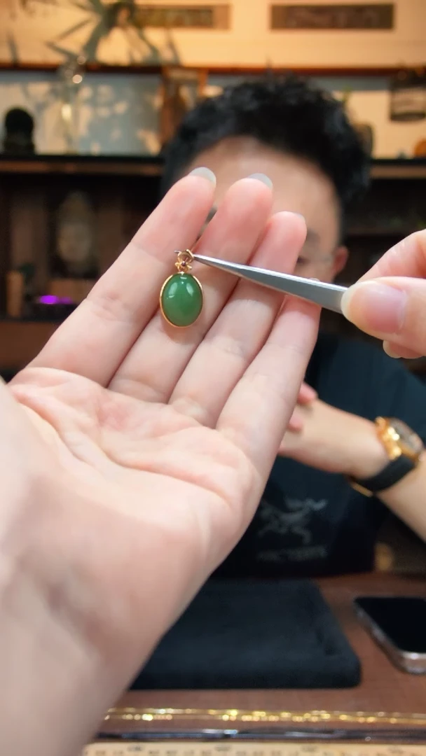 和田玉银S925镶嵌颈饰S925银碧玉吊坠ZD赠链