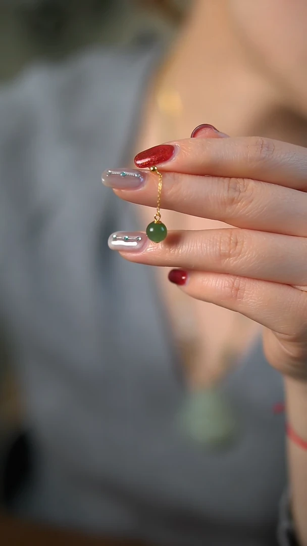 【闪购商品】和田玉耳饰银S925镶嵌碧玉圆珠耳饰