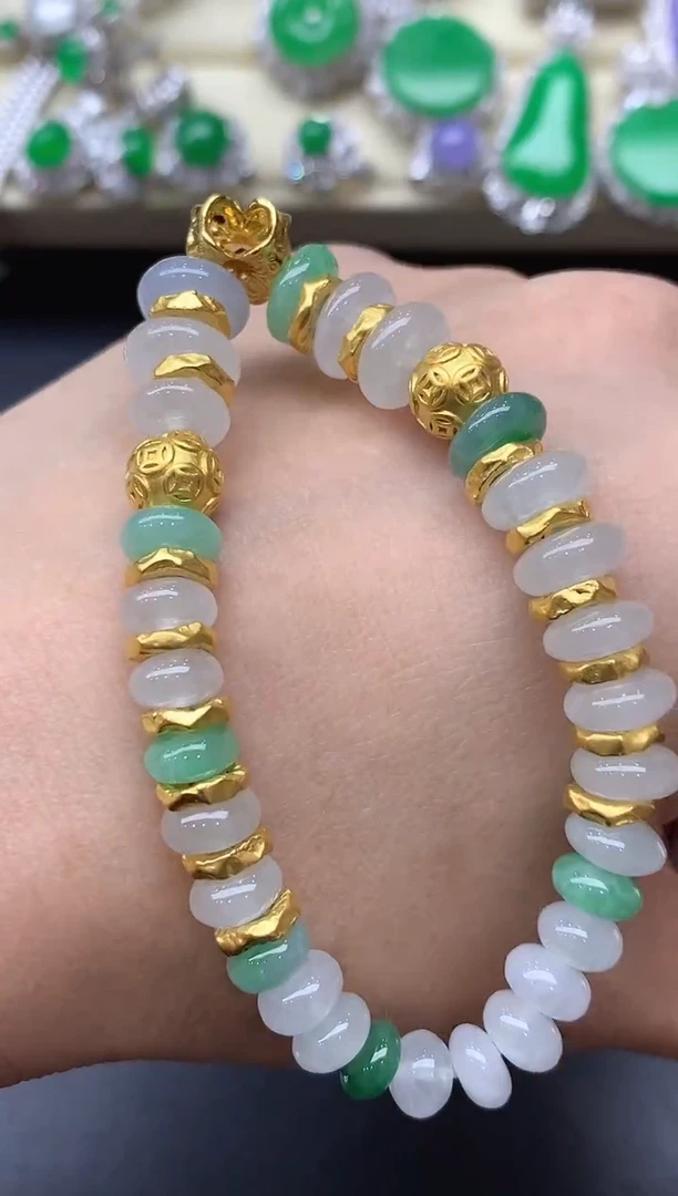 足金镶嵌手链翡翠427-中国好珍宝