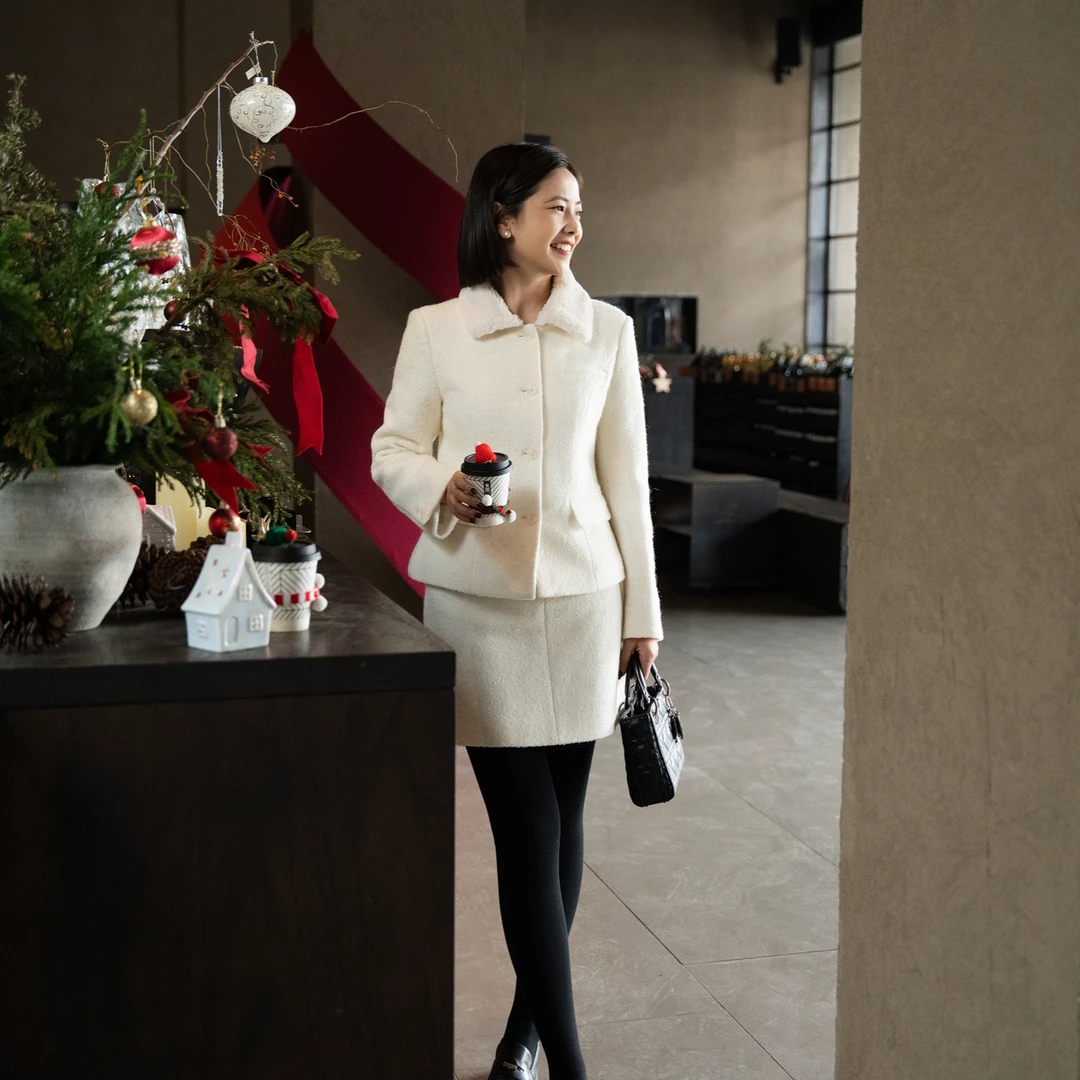 DIDI LAUREN“雪见巴黎”经典小众百搭款翻领羊毛夹棉套装