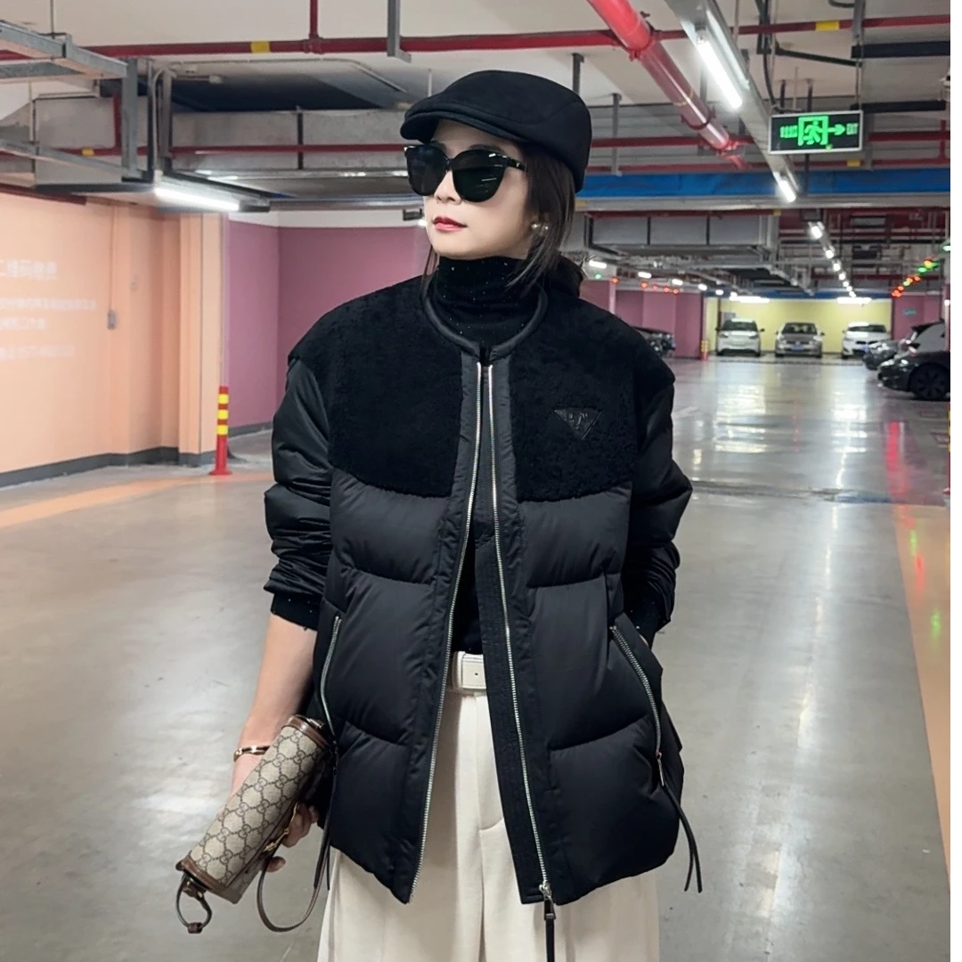 ZM24冬季新款中长圆领拼接保暖鹅绒服3121