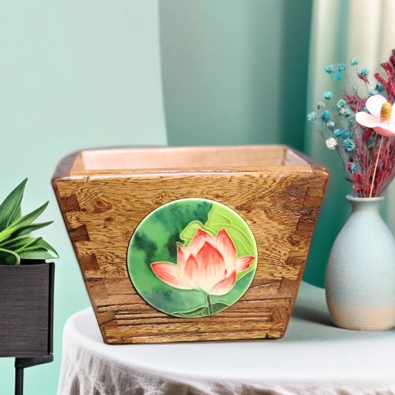 镶嵌10cm圆米斗桌面收纳多功能老榆木复古客厅卧室收纳装饰摆件