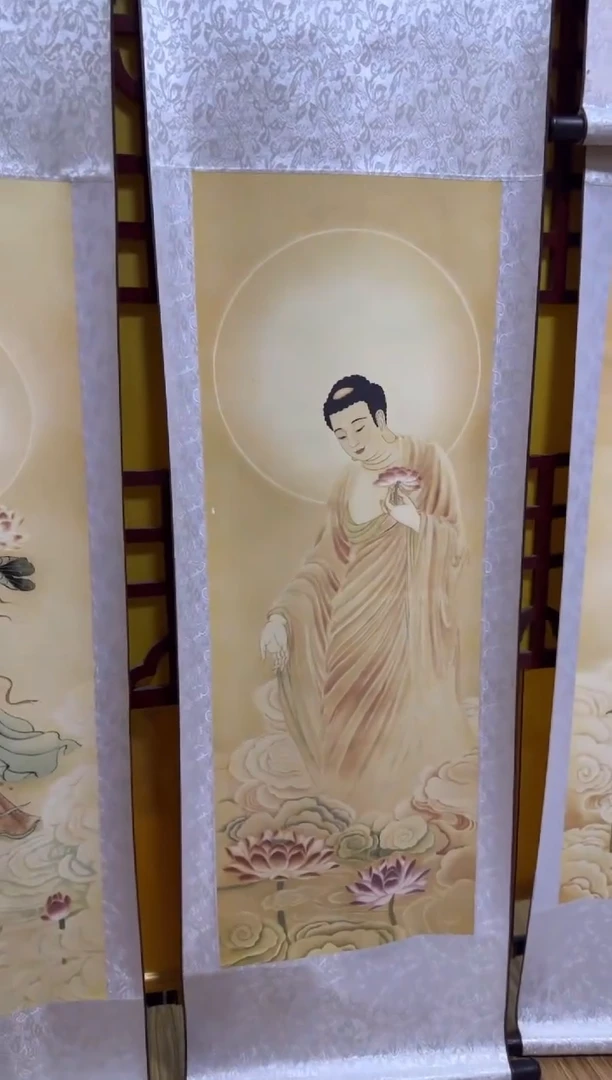 竖款三副-名家字画客厅玄关家居山水花鸟图