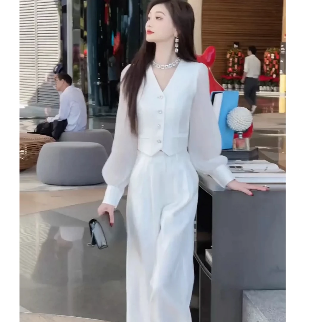 A2787春夏时尚套装洋气显瘦百搭短款上衣+宽松直筒裤两件套R2787