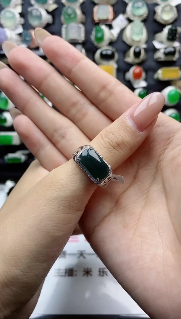 【闪购商品】翡翠戒指银S925镶嵌天然翡翠开口男戒