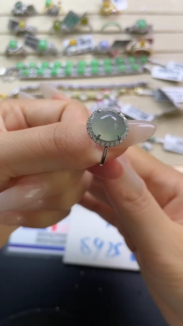 银S925镶嵌戒指翡翠翡翠 蛋面 银S925镶嵌