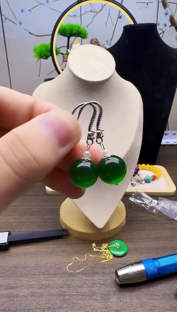 碧玺猫眼耳饰银S925镶嵌E90