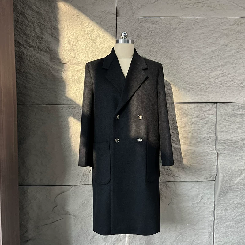 S04-121926-WHO秋冬款纯色羊毛混纺双排扣高级感毛呢大衣