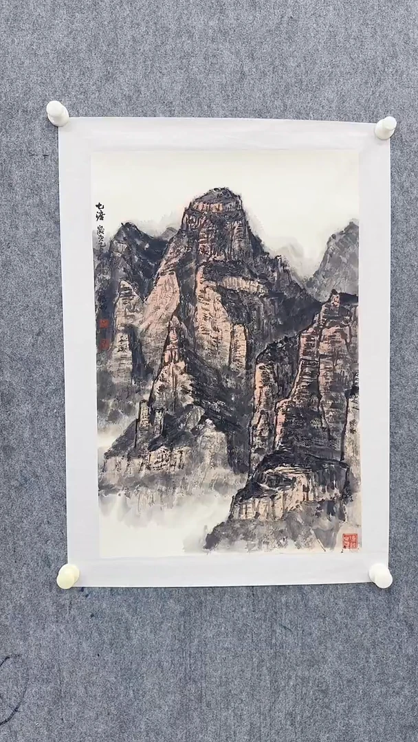 国画吴章杰2.7平尺精品山水带合影带证书