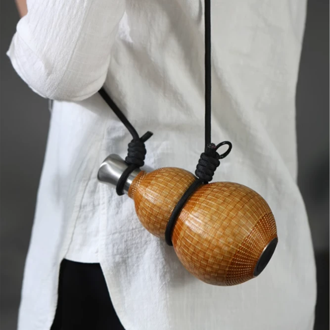 纯手工竹丝竹编保温杯便携大容量斜挎热水壶葫芦水杯酒壶酒瓶