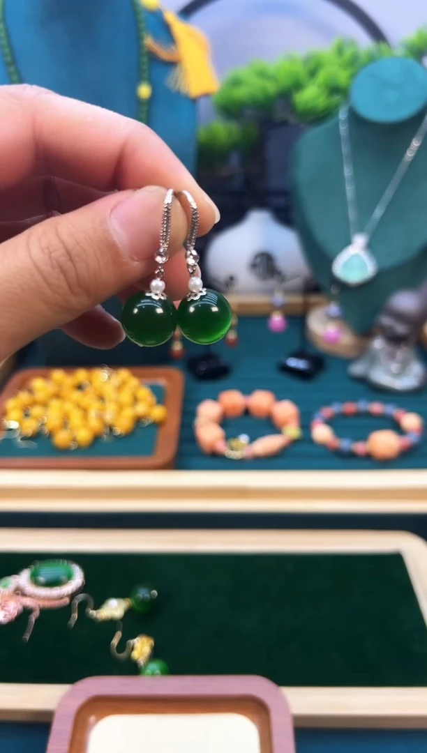 碧玺猫眼耳饰银S925镶嵌E371