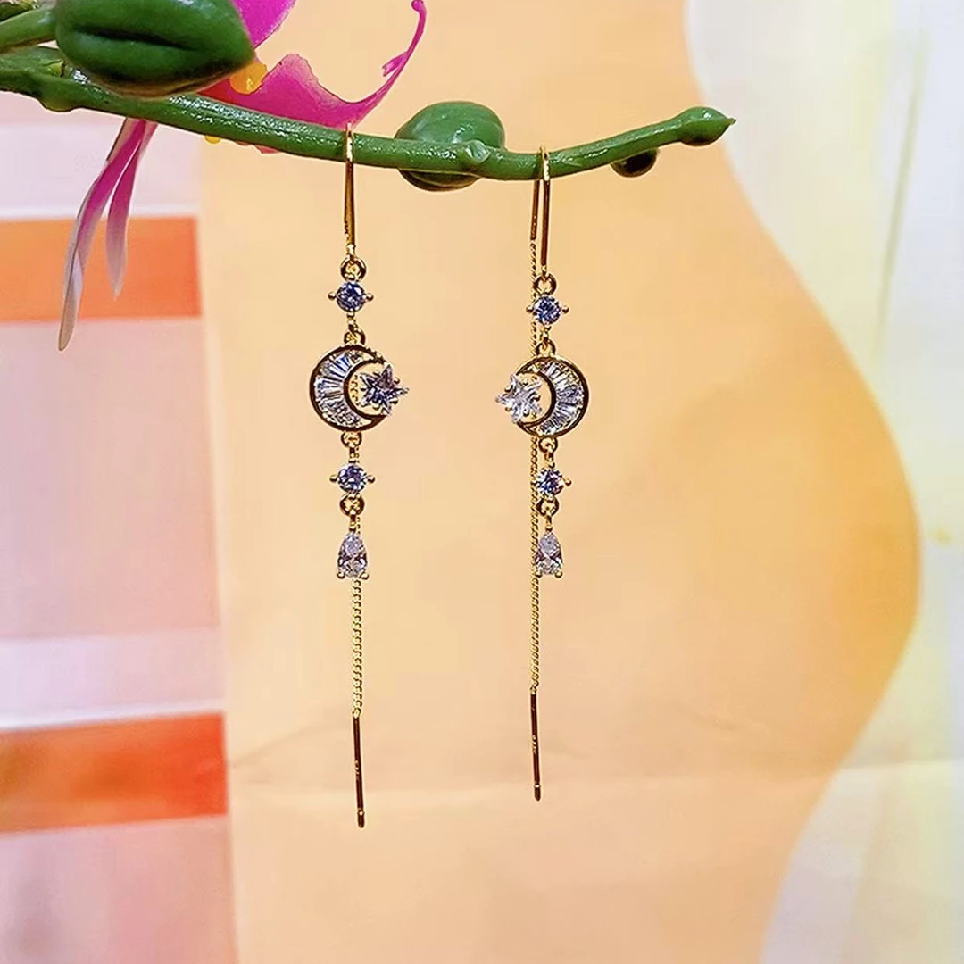 铜合金锆石耳饰 （22号）新款日月星辰如意耳线女养耳洞耳环