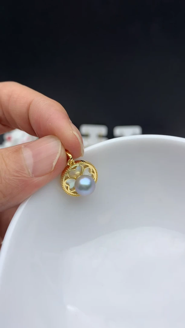 未镶嵌ff海水珍珠akoya灰珠吊坠（赠链）7~8mm