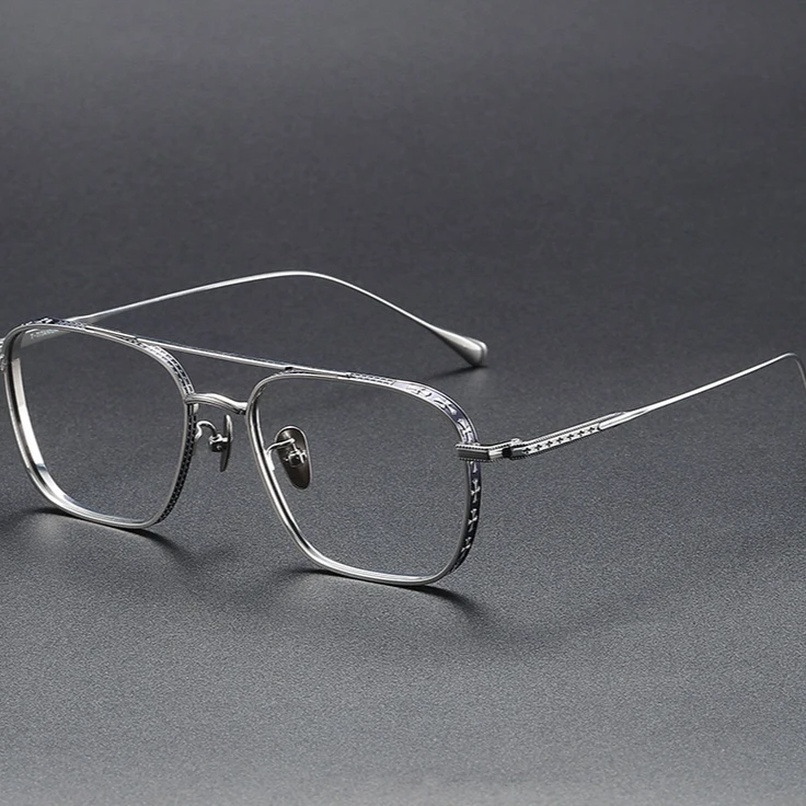 克罗双梁加宽痞帅复古半框黑框素颜变色高级定制成品光学眼镜