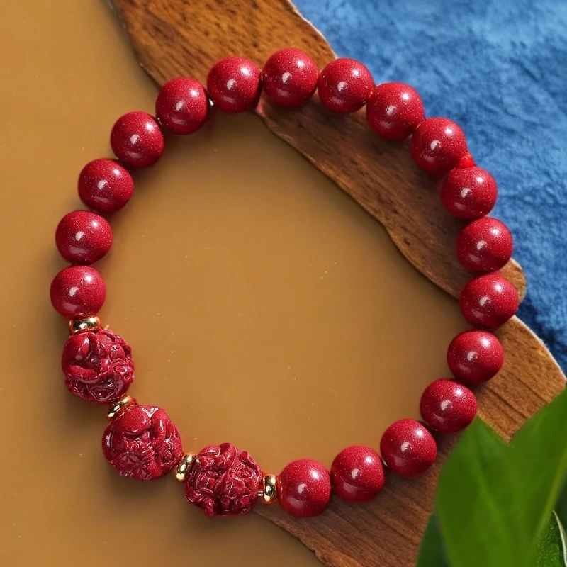含辰砂工艺品朱砂手串本命年2025蛇年三合生肖蛇猪虎猴龙男士手