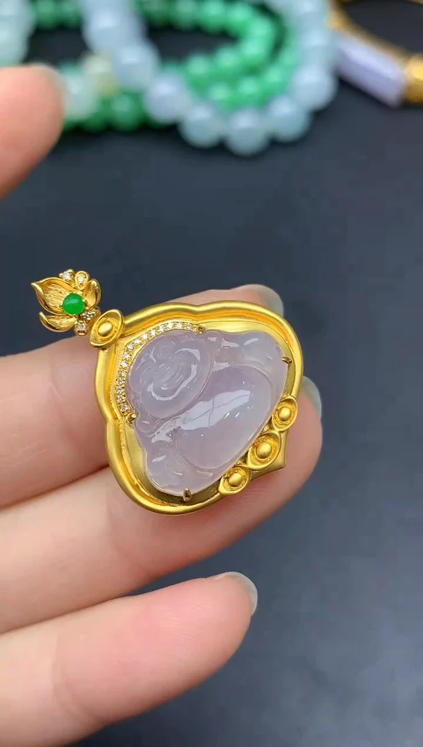 颈饰18K金镶嵌翡翠325-雪姐翡翠天天见