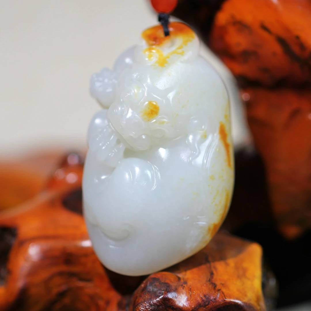 【西部白马】新疆和田玉子料红皮黄沁貔貅吊坠-赠绳