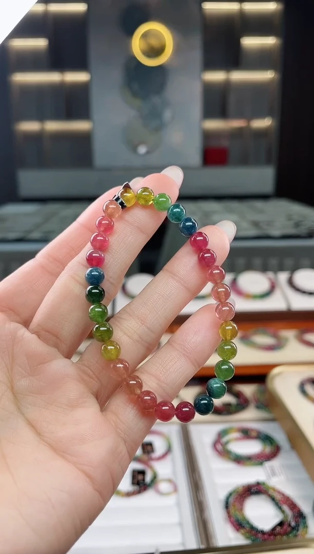 未镶嵌老矿碧玺彩虹单圈手串6mm+碧玺多样性发一条T