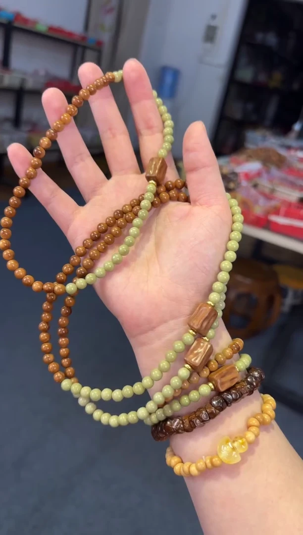 合金手链石英岩玉  6Mm库克【抹茶巧克力】双圈