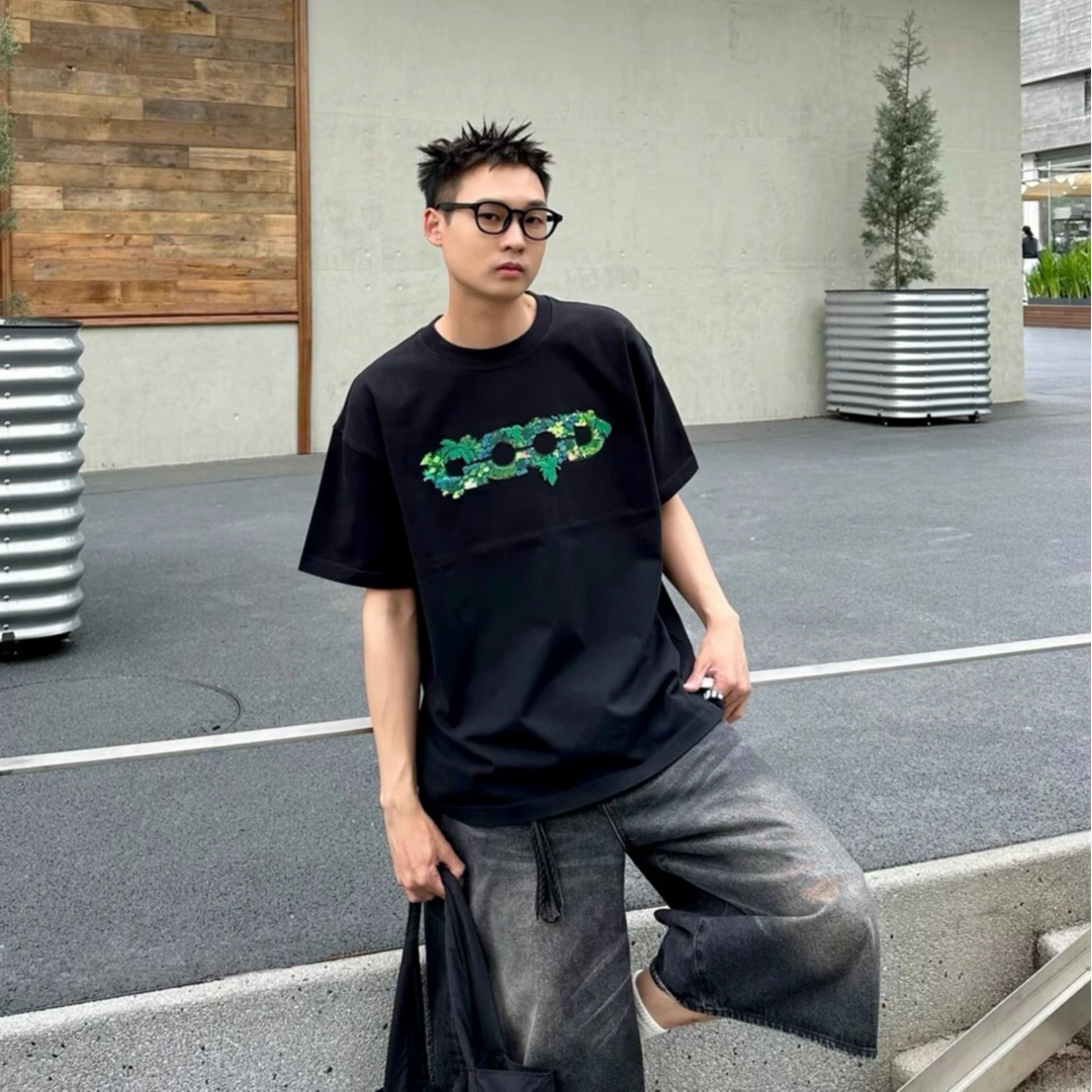 GOODBRAND 25SS新款立体绿植刺绣地图LOGO宽松短袖t恤男女同款
