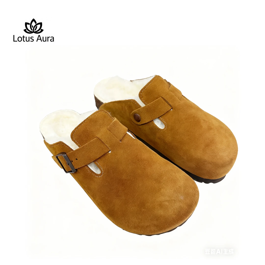 羊皮毛一体包头拖鞋半拖羊毛平底厚底软木鞋 保暖舒适女鞋MQ0035