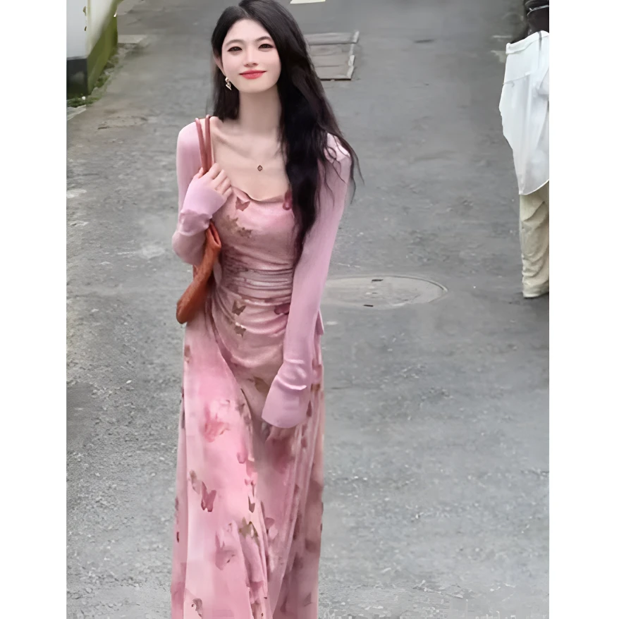 高级感超好看气质套装女装新款时尚蝴蝶吊带连衣裙两件套