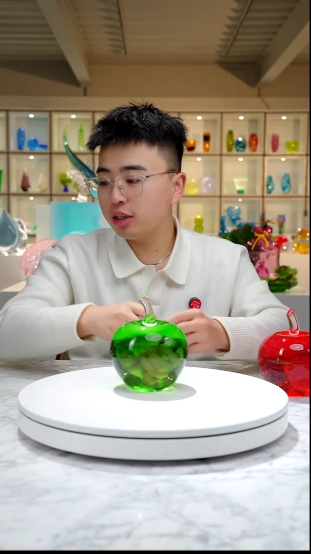 手工艺品琉璃祖母绿苹果摆件