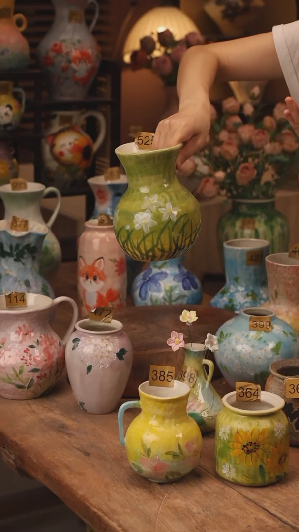 陶瓷525景德镇设计师手作花器摆件侘寂风`