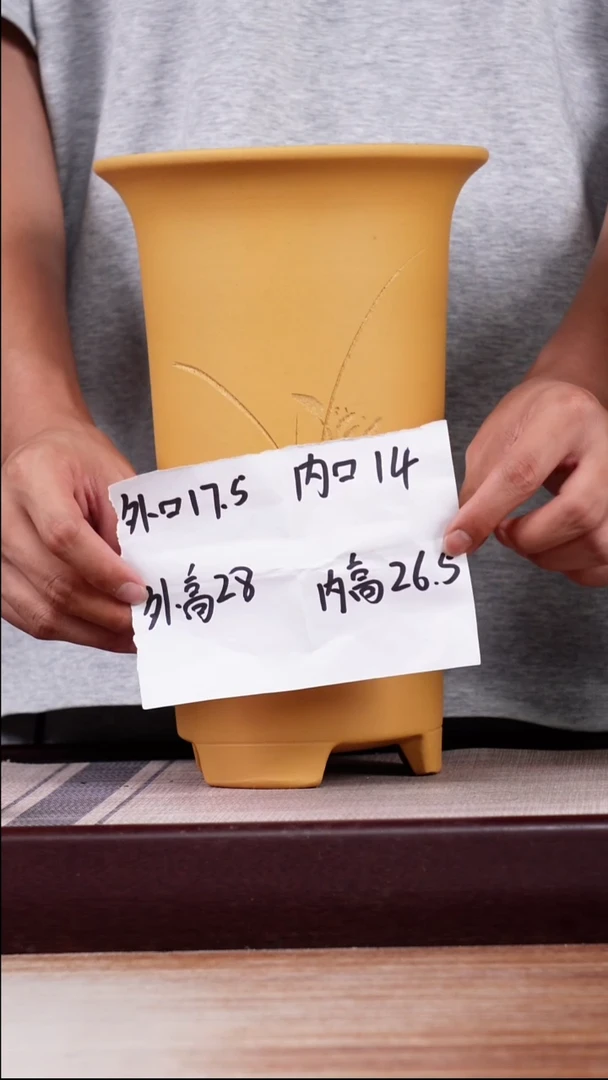 紫砂花盆新款段泥高画线一只带托盘