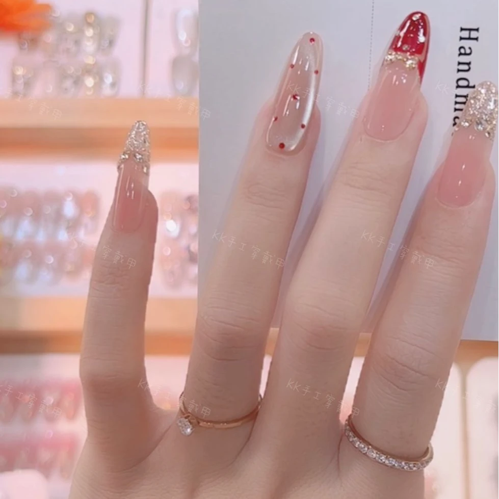 【2B25】酒红波点纯手工精品重工美甲穿戴甲盲盒百搭精致显白穿戴甲