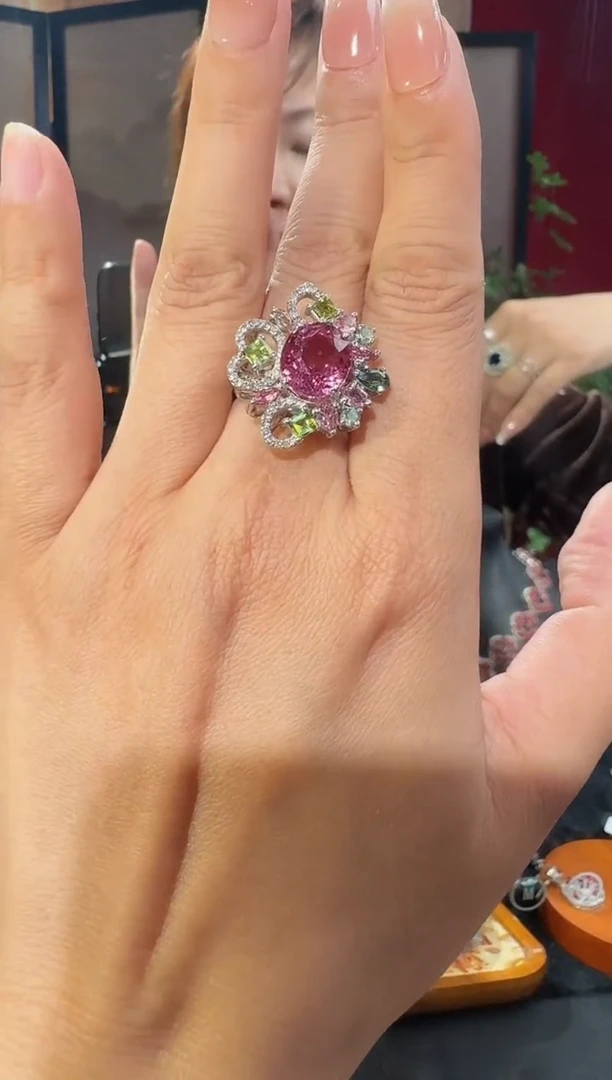 银S925镶嵌颈饰碧玺戒指