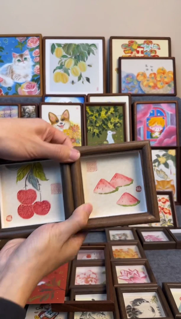 木双层款荔枝西瓜一对带框