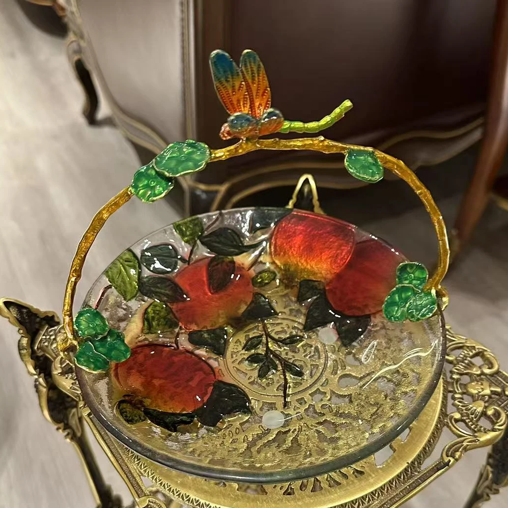 琉璃金属水果提篮干果盘点心盘装饰果篮小石榴直径20cm