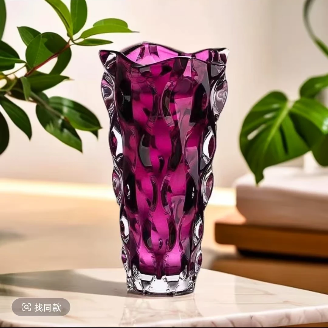 波西米亚轻奢紫水晶玻璃花瓶摆件水养插花玫瑰