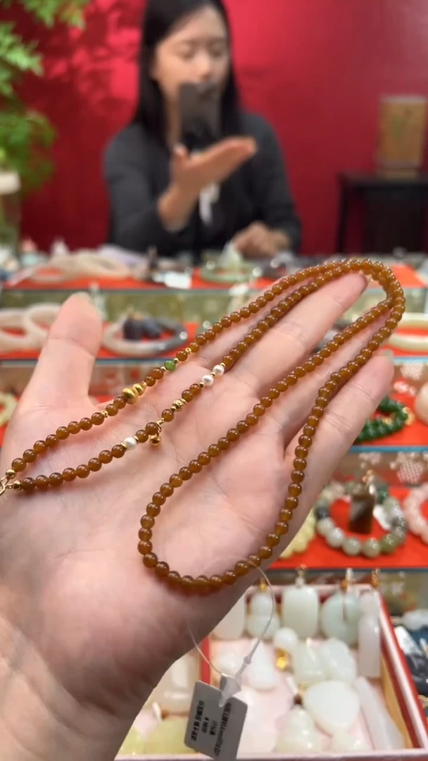 颈饰未镶嵌和田玉云***～新疆且末金糖设计款珠链