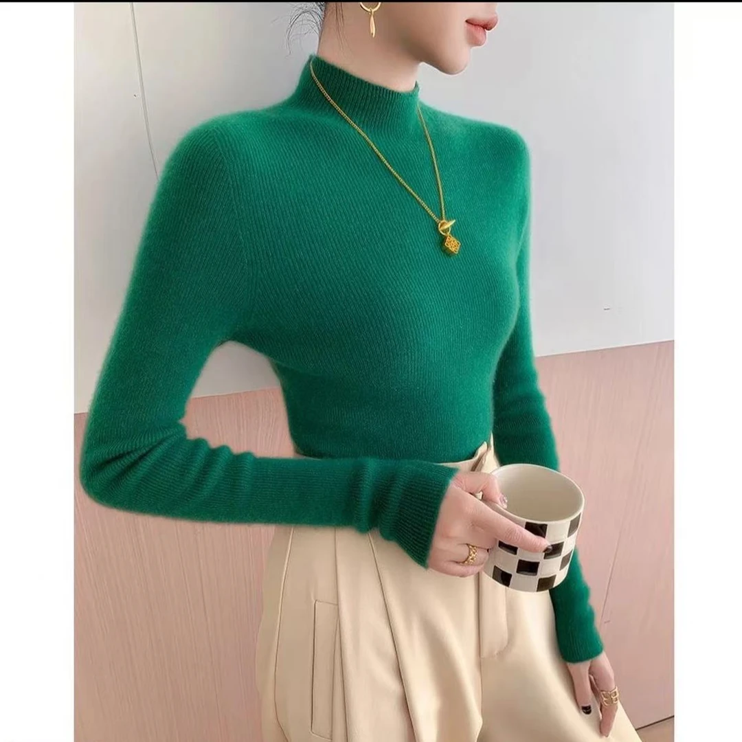 降温必备中领纯色简约套头羊毛打底时尚修身长袖秋冬
