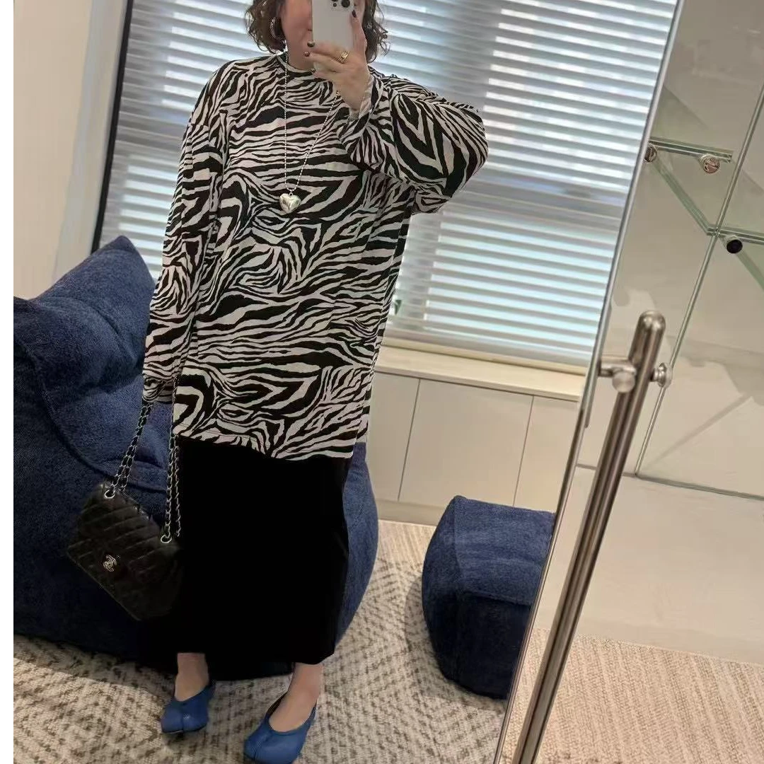 Meet遇见-春季斑马纹宽松大T恤