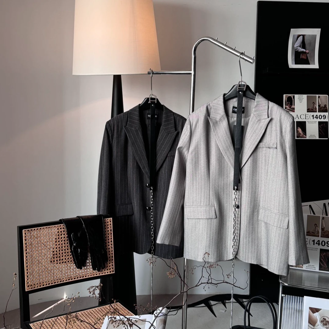 A510春秋时尚休闲春季痞帅宽松潮流韩版帅气条纹西装