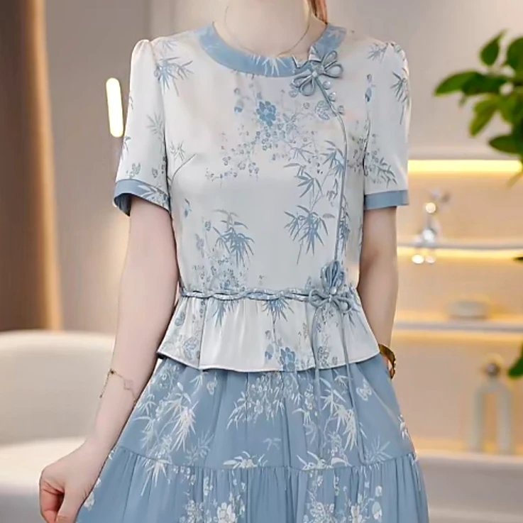 气质轻奢冰透蓝两件套遮肉裙显瘦修身