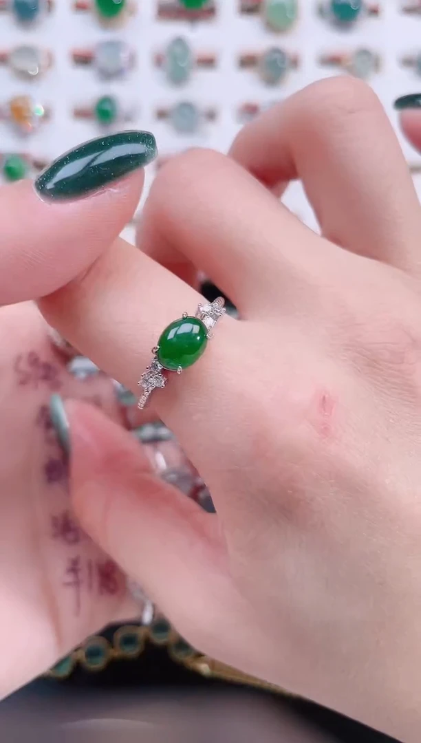 银S925镶嵌戒指翡翠天然翡翠