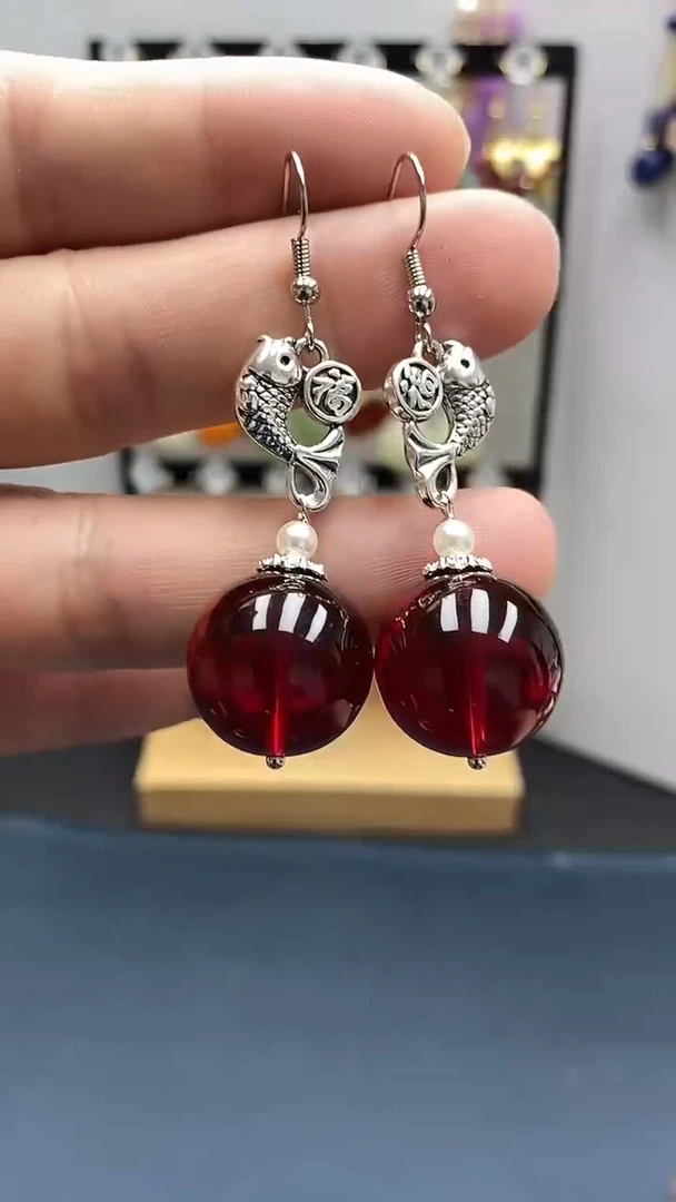 【闪购商品】血珀耳饰银S925镶嵌尺寸18mmQ3