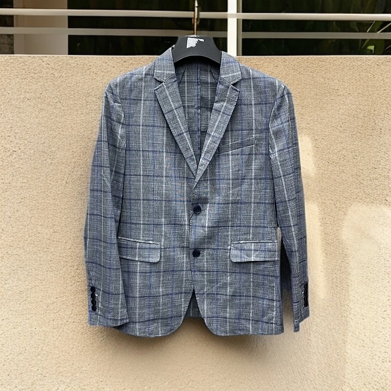 4795男士品质商务休闲单西外套  灰格