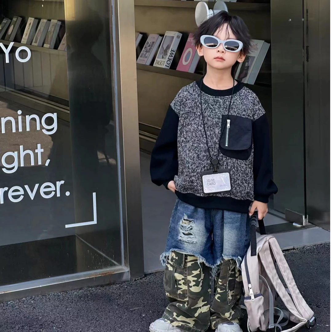 拼接款男童卫衣2025秋季新款儿童衣服洋气童装韩版休闲中大童上衣